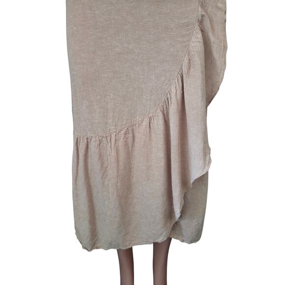 Madewell Linen-Blend Ruffle-Wrap Midi Skirt Women's‎ Size 0 Earthen Sand Neutral - Picture 2 of 7
